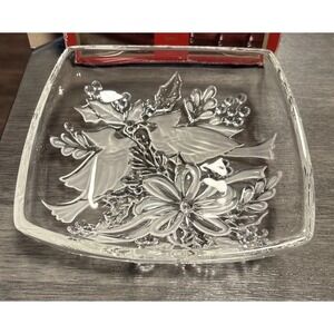 GORHAM Holiday Traditions Christmas Cardinals 8" Square Crystal Glass Bowl w/Box